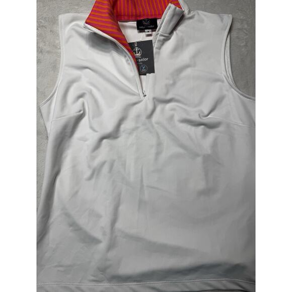 Sailor Sailor Sleeveless White 1/4 Zip Pink Orange Stripe Trim UPF 50+ NWT Sz SM - Picture 11 of 12